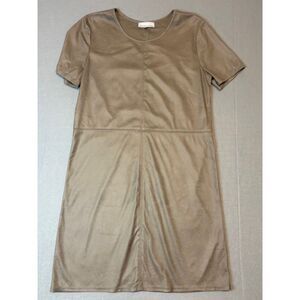 Matison Stone Micro Suede Shift Dress, Size 6, Minimalist Neutral Made in USA